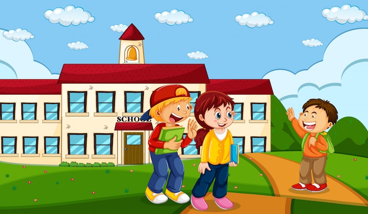 Vector gratuito estudiantes en el patio de la escuela