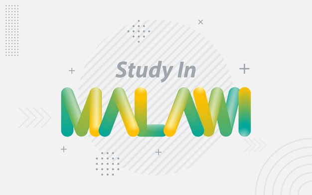 Estudiar en Malawi Tipografía creativa con efecto de mezcla 3d Ilustración vectorial