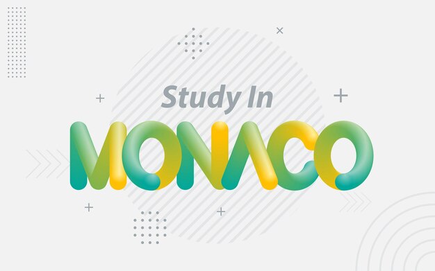 Estudiar en Mónaco Tipografía creativa con efecto de mezcla 3d Ilustración vectorial