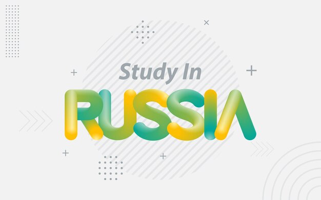 Estudiar en Rusia Tipografía creativa con efecto de mezcla 3d Ilustración vectorial