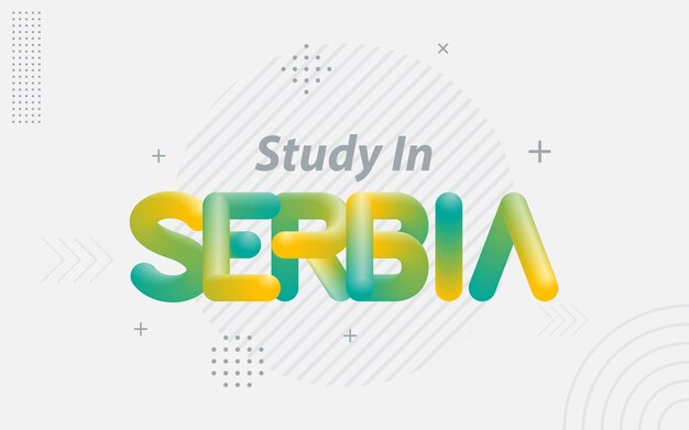 Estudiar en Serbia Tipografía creativa con efecto de mezcla 3d Ilustración vectorial