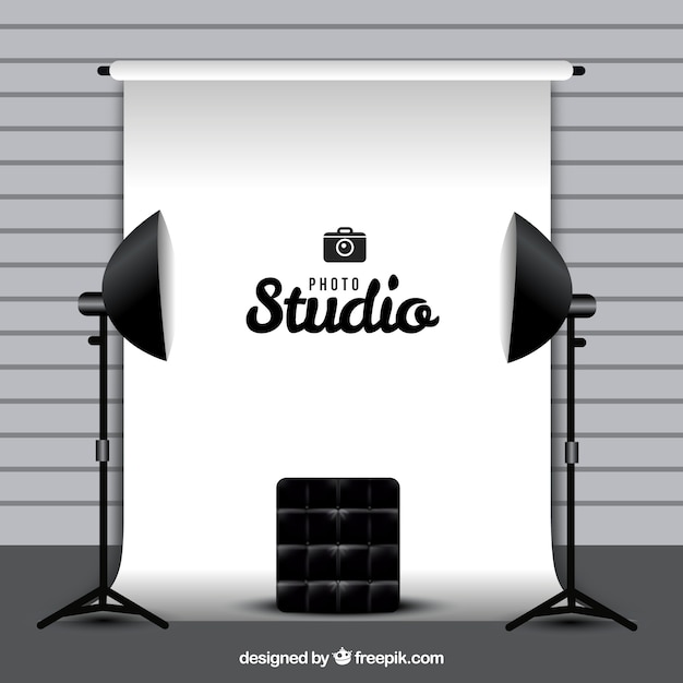 Vector gratuito estudio de fotografía con fondo blanco