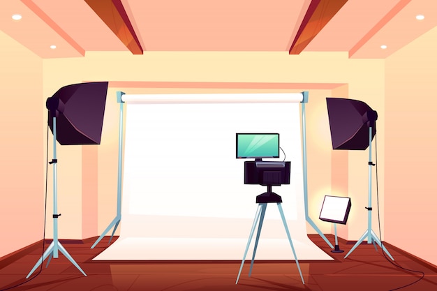 Estudio fotográfico profesional interior de dibujos animados ilustración vectorial