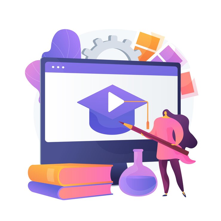 Vector gratuito estudio en línea de teoría del color. conceptos básicos de diseño web, tutorial de dibujo, diseñador de interiores. personaje de dibujos animados de artista femenina con lápiz.
