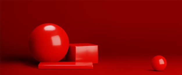 Estudio rojo 3D con podio Fondo abstracto