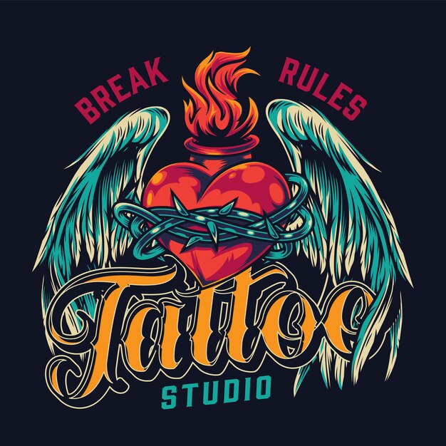 Estudio de tatuajes vintage colorido bagde