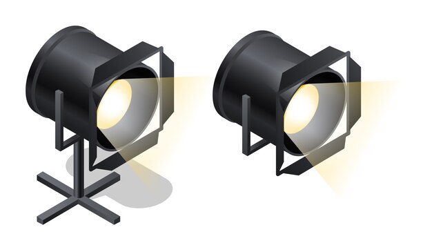 Etapa focos iconos isométricos, vector de dibujos animados