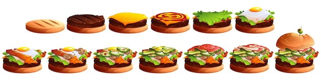 Etapas de cocción de hamburguesas Capas de hamburguesas