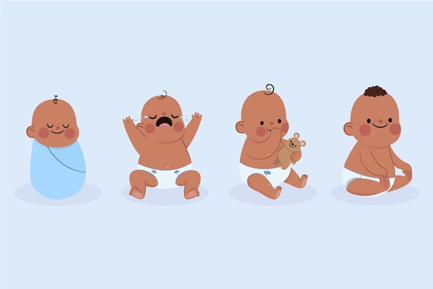 Etapas de dibujos animados de un bebé