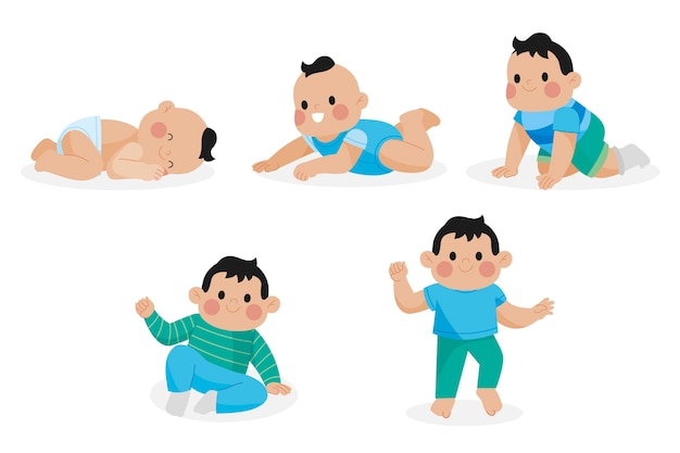 Etapas de diseño plano de una colección de bebé niño