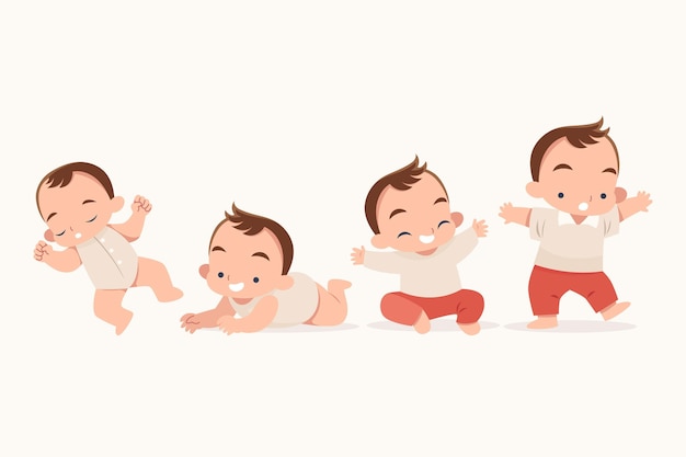 Etapas de diseño plano de una ilustración de bebé niño