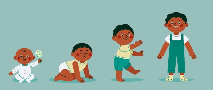 Vector gratuito etapas de diseño plano de un paquete de bebé niño.