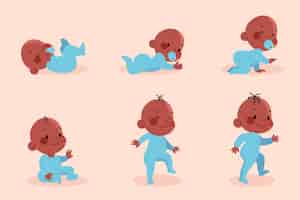 Vector gratuito etapas planas de un paquete de bebé niño