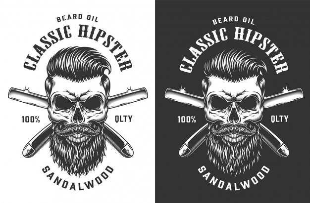Etiqueta de calavera hipster monocromo vintage