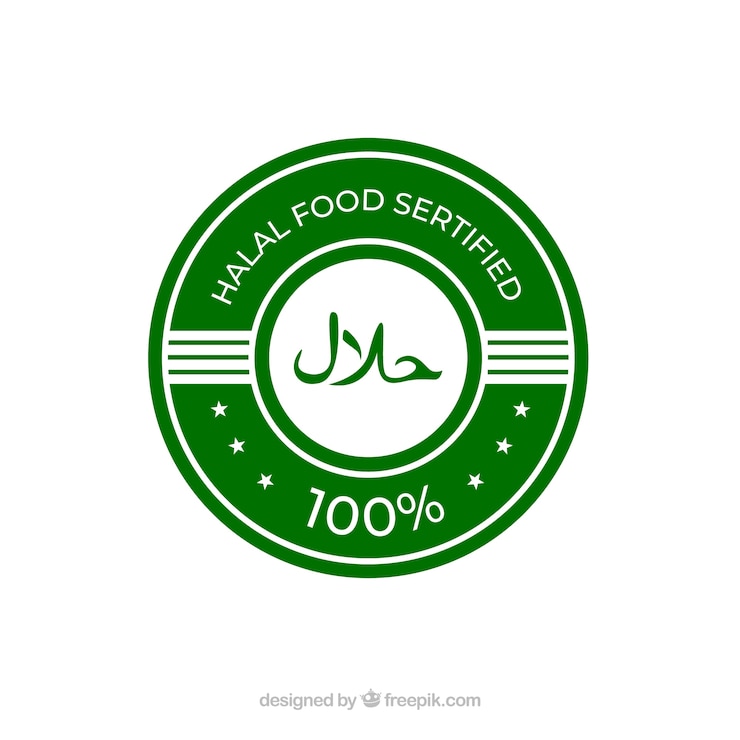 Vector gratuito etiqueta clásica verde de comida halal con diseño plano