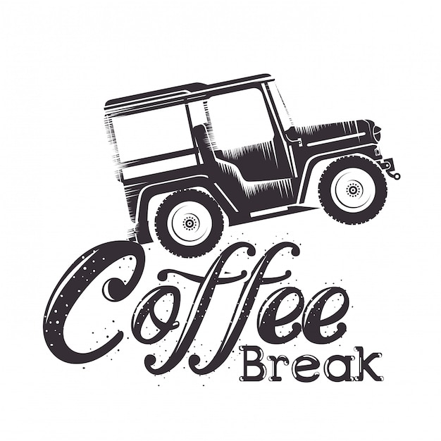 Vector gratuito etiqueta de coffee break con coche