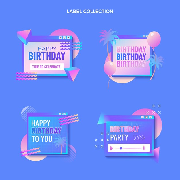 Etiqueta de cumpleaños degradado retro vaporwave