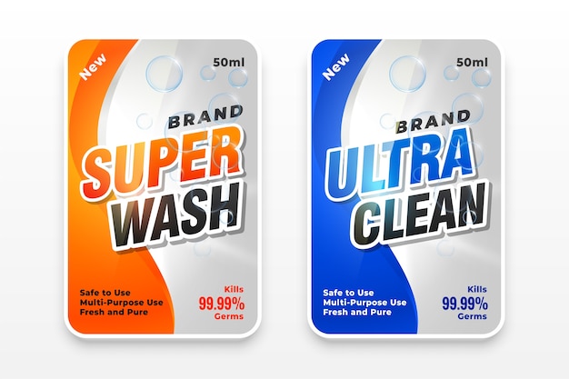 Etiqueta de detergente súper lavado y ultra limpio