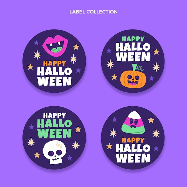 Vector gratuito etiqueta e insignias de halloween de diseño plano dibujado a mano