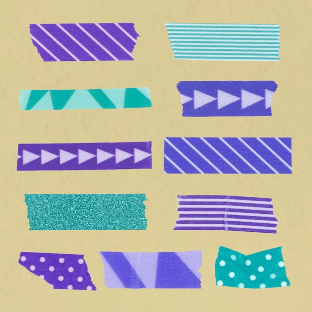 Etiqueta engomada abstracta de la cinta del washi, colección del vector del modelo púrpura