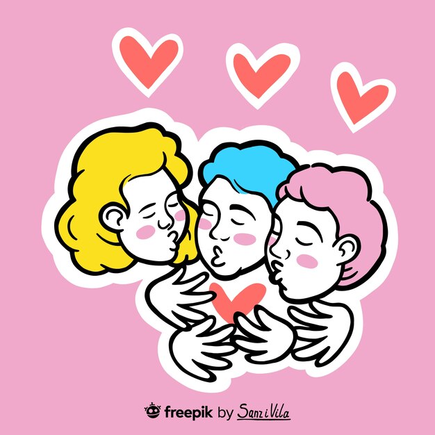 Etiqueta engomada de amor poliamor dibujada a mano