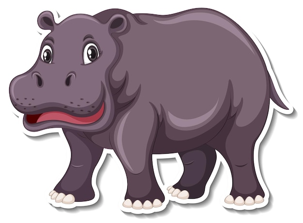 Vector gratuito etiqueta engomada animal de la historieta del hipopótamo