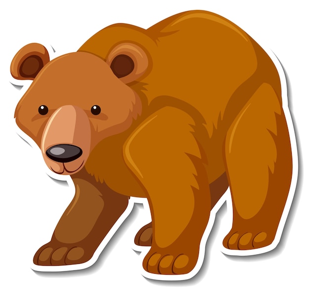 Vector gratuito etiqueta engomada animal de la historieta del oso grizzly