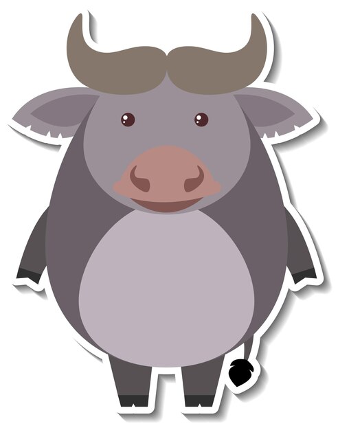 Etiqueta engomada animal de la historieta del toro gordito