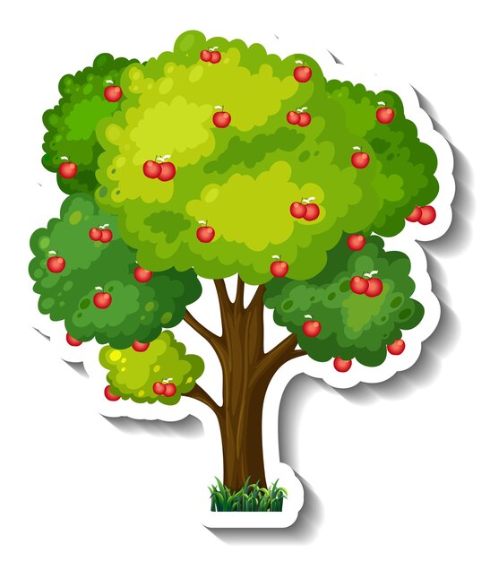 Etiqueta engomada del árbol de manzana sobre fondo blanco