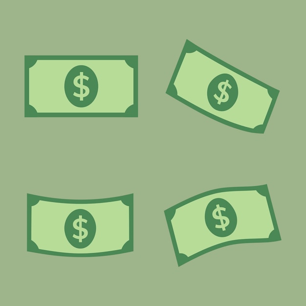 Etiqueta engomada del billete de dólar, imágenes prediseñadas de finanzas de vector de dinero en diseño plano