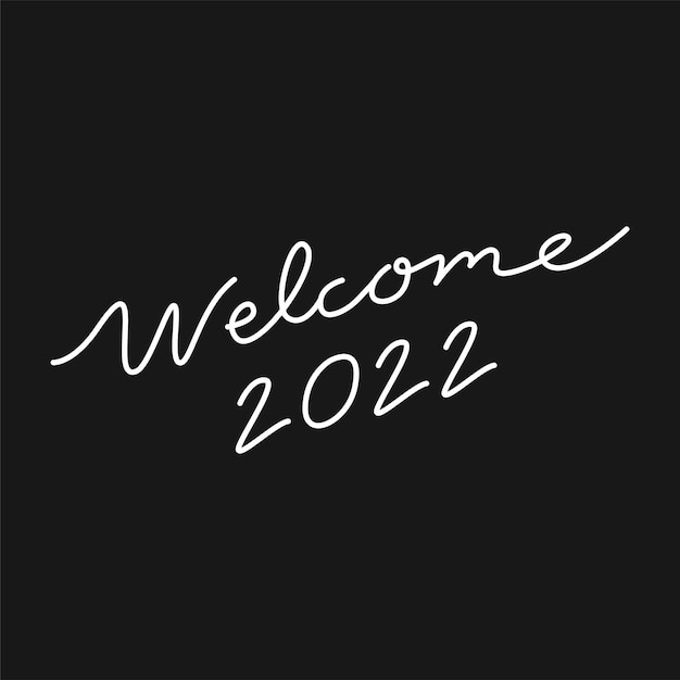 Etiqueta engomada blanca de la caligrafía del año nuevo, vector de la bienvenida 2022