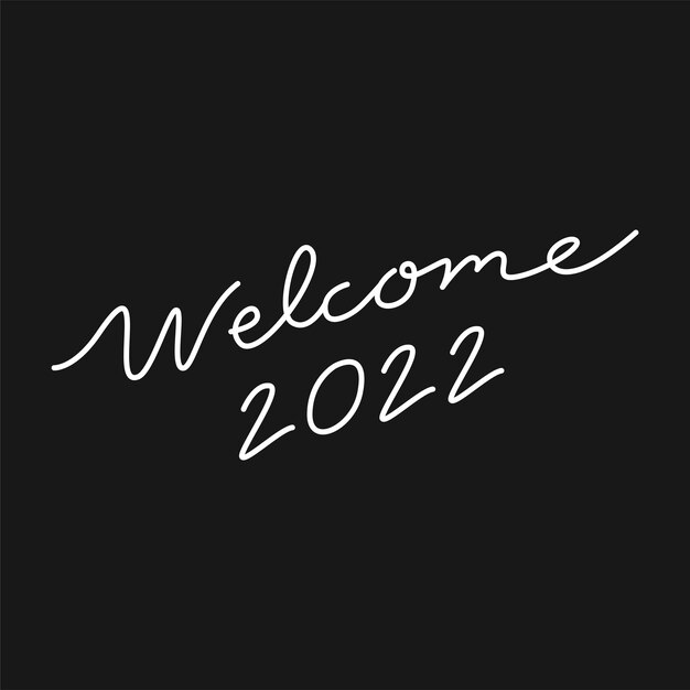 Etiqueta engomada blanca de la caligrafía del año nuevo, vector de la bienvenida 2022