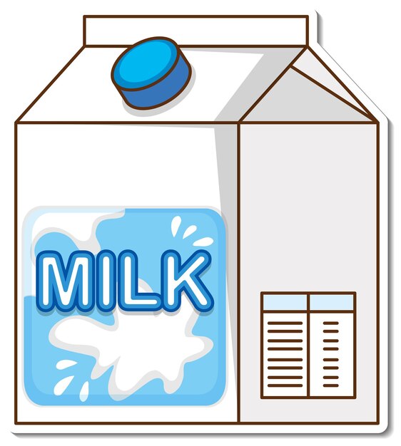 Etiqueta engomada de la caja de leche láctea sobre fondo blanco.