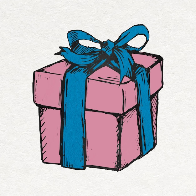 Vector gratuito etiqueta engomada de la caja de regalo de cumpleaños en estilo vintage colorido