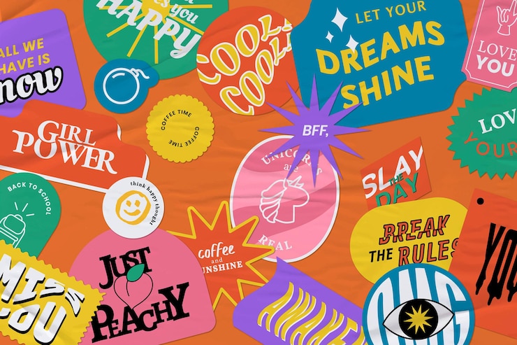 Vector gratuito etiqueta engomada colorida de la palabra retro textura del papel de fondo