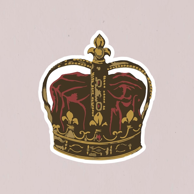 Etiqueta engomada de la corona vintage vectorizada con un borde blanco