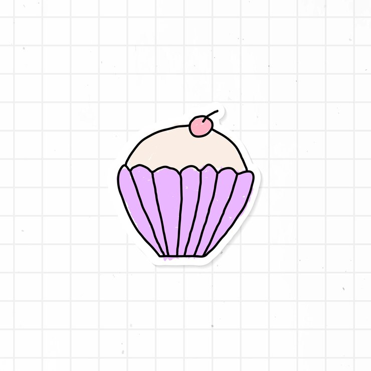 Vector gratuito etiqueta engomada del diario de la magdalena del garabato con un borde blanco en un vector de fondo de cuadrícula