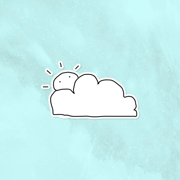 Etiqueta engomada del diario de la nube y del sol del garabato con un borde blanco en un vector de fondo azul