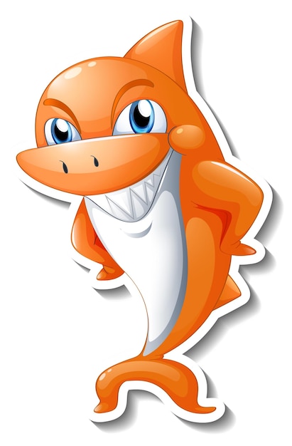 Vector gratuito etiqueta engomada divertida del personaje de dibujos animados del tiburón naranja