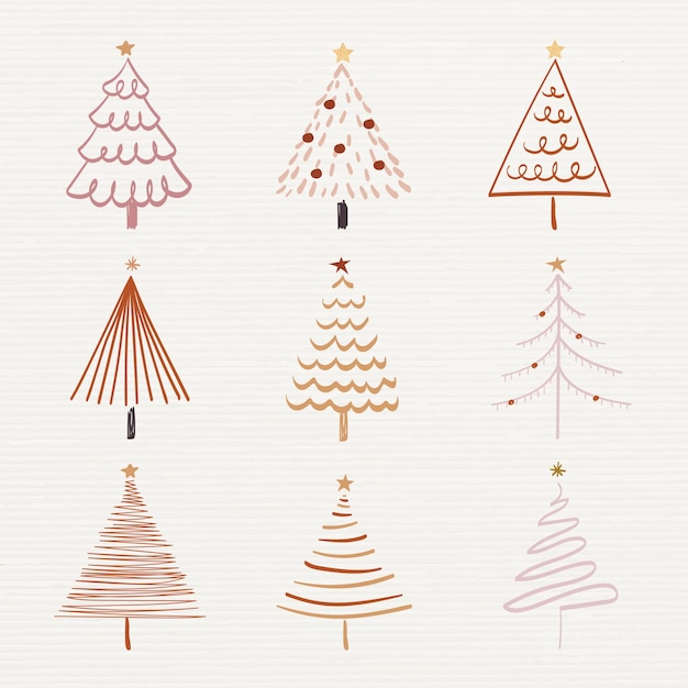 Etiqueta engomada del doodle de Navidad, lindo árbol y colección de vectores de ilustración de animales