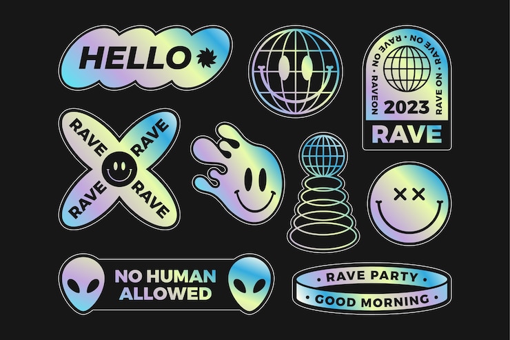 Vector gratuito etiqueta engomada de la fiesta rave degradado