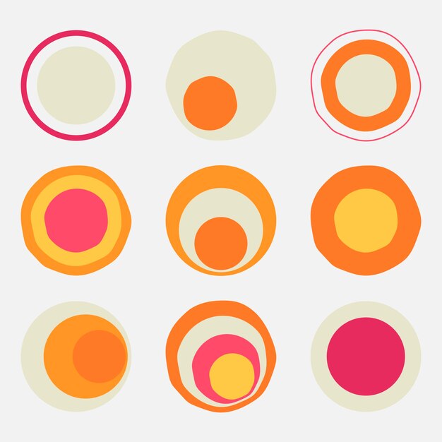 Etiqueta engomada de la forma del círculo retro, conjunto de vector de imágenes prediseñadas colorido simple