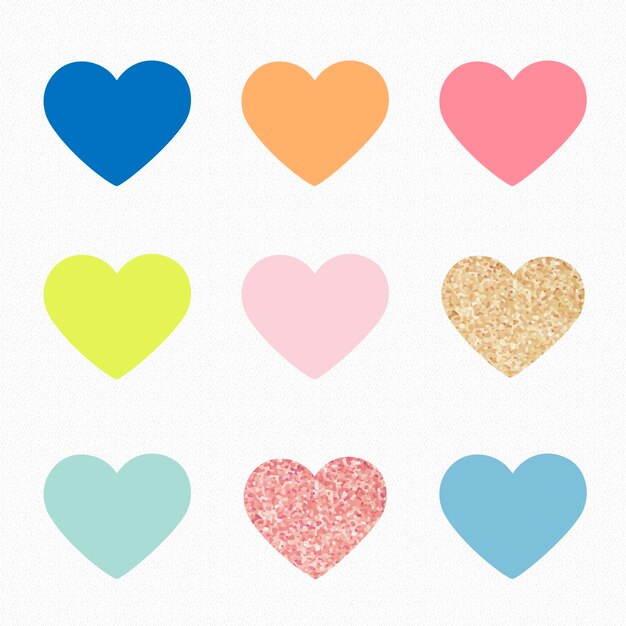 Etiqueta engomada de la forma del corazón, lindo conjunto de vectores de imágenes prediseñadas de San Valentín en colores pastel