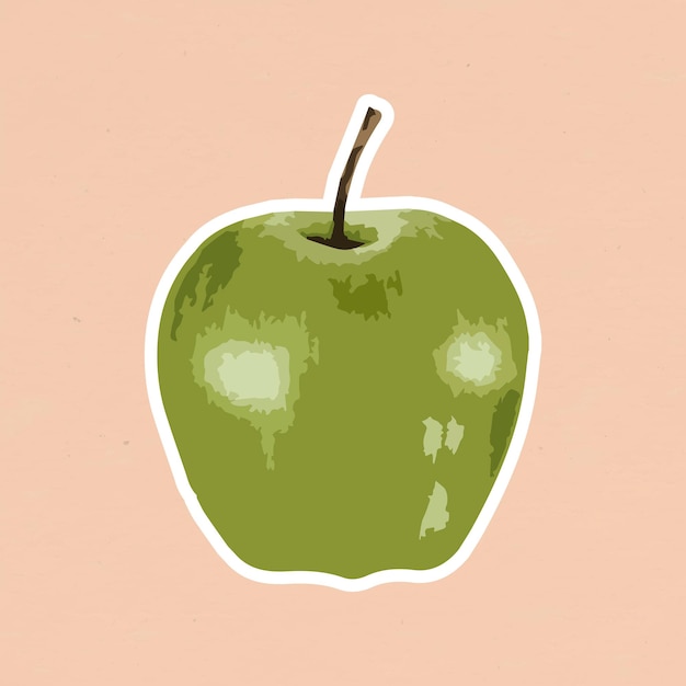 Vector gratuito etiqueta engomada de la fruta de manzana verde vectorizada con un borde blanco