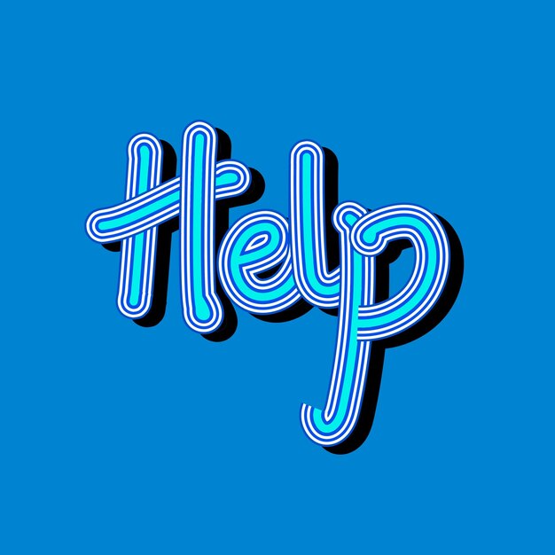 Etiqueta engomada funky de tipografía de vector de ayuda azul manuscrita