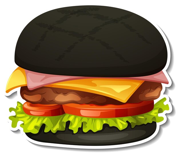 Etiqueta engomada de la hamburguesa de carbón sobre fondo blanco