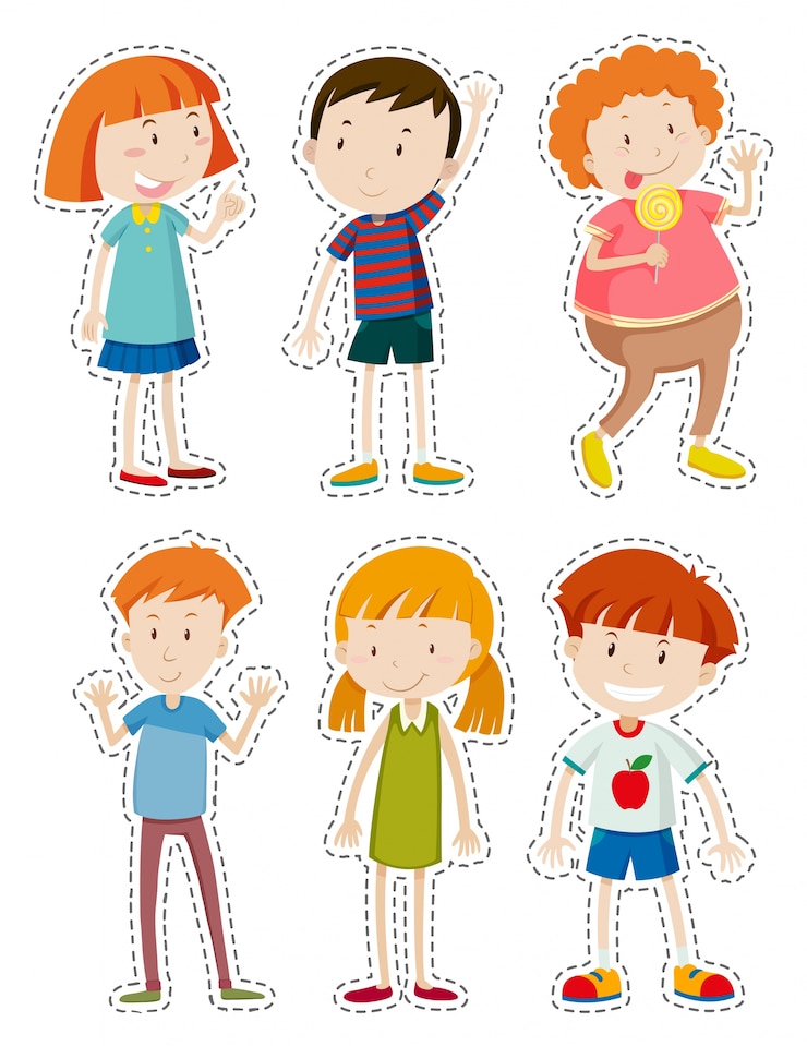 Vector gratuito etiqueta engomada de la ilustración feliz de los niños