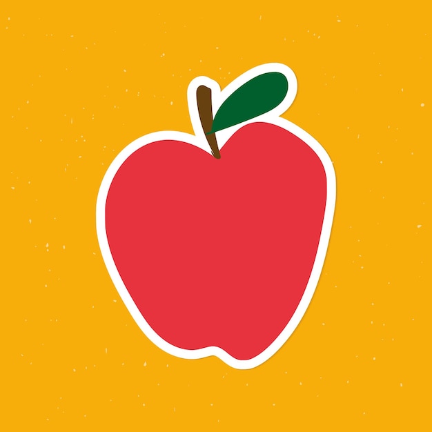 Etiqueta engomada linda del doodle de la manzana roja con un vector de borde blanco