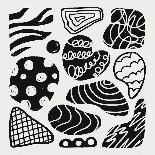 Etiqueta engomada linda de la forma, textura abstracta de la tiza en el conjunto del vector del diseño del garabato