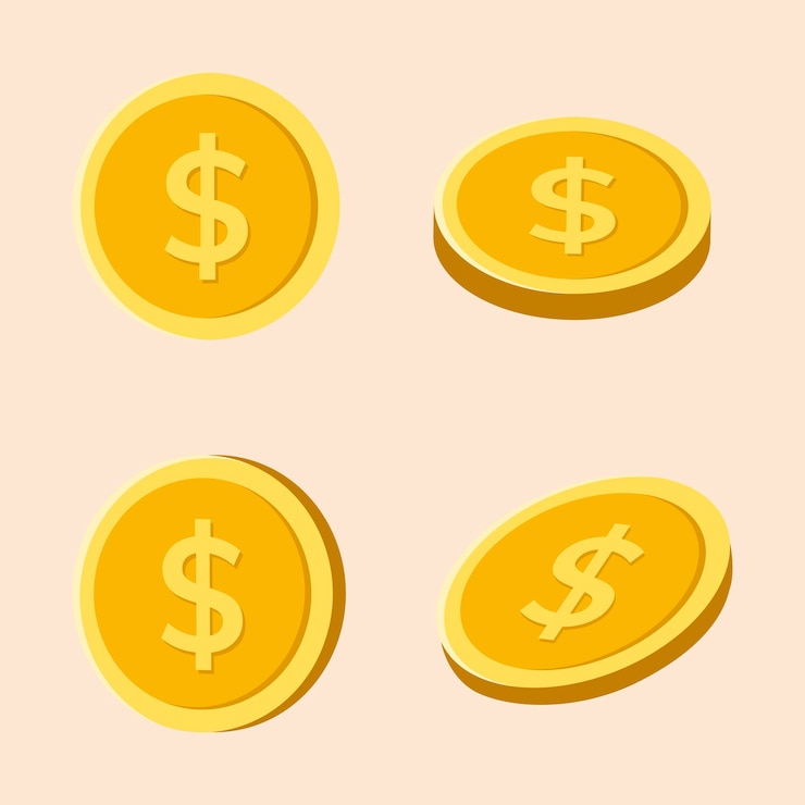 Vector gratuito etiqueta engomada de la moneda de oro, imágenes prediseñadas de finanzas de vector de dinero en diseño plano
